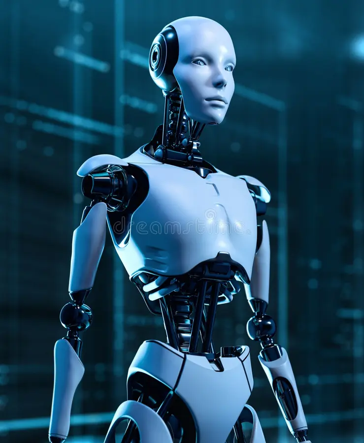 Robot umanoid futurist cu inteligență artificială